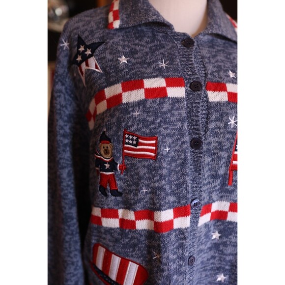 Vintage Americana Flag Red White & Blue Patriotic Inauguration Cardigan Sweater - Picture 5 of 12